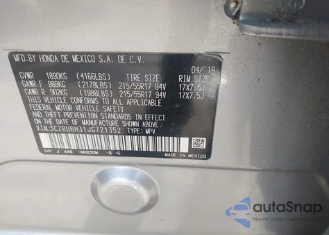 2018 Honda Hr-V Lx from USA, damaged, VIN 3CZRU6H31JG721352